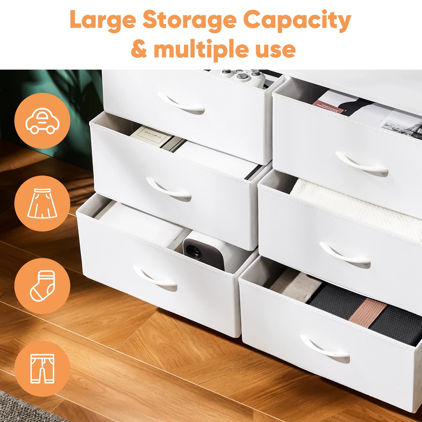 JHK Children's Wardrobe With 8 Fabric Drawers Storage Cabinet