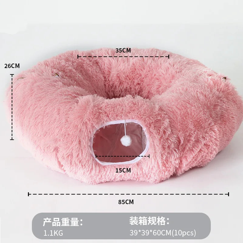 Warm Enclosed Cat Bed Tunnel Plush Kitten House With Tube