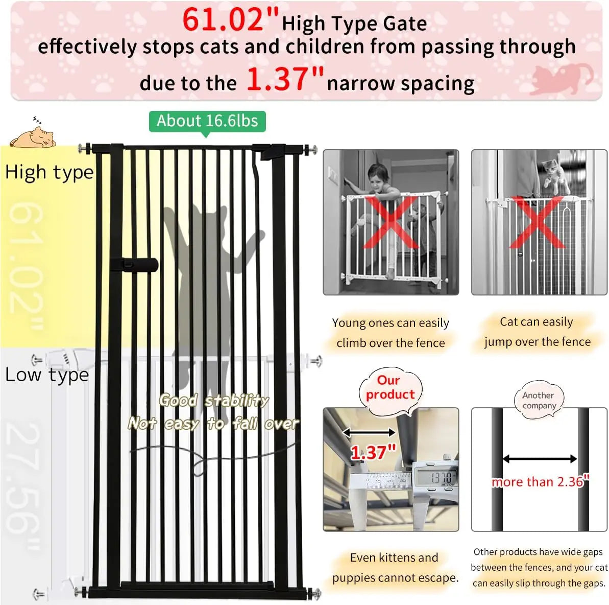Ufsagcg Extra Tall Pet Gate Auto Close Pressure Mounted