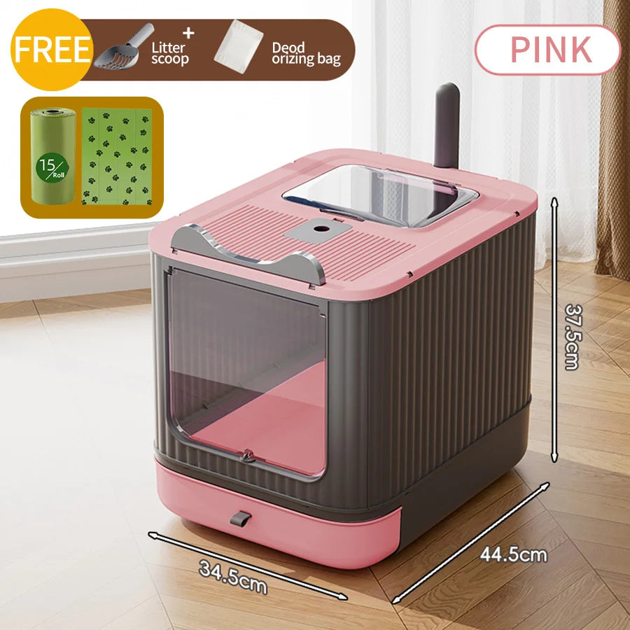 Fully Enclosed Foldable Litter Box With Odor Control And Scoop