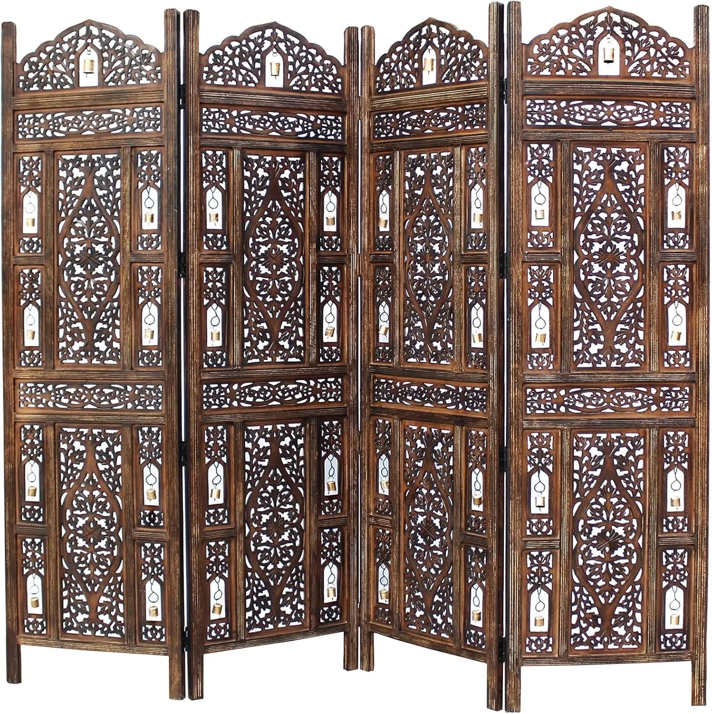 Room Divider Wood Screen Hand Carved Antique Folding