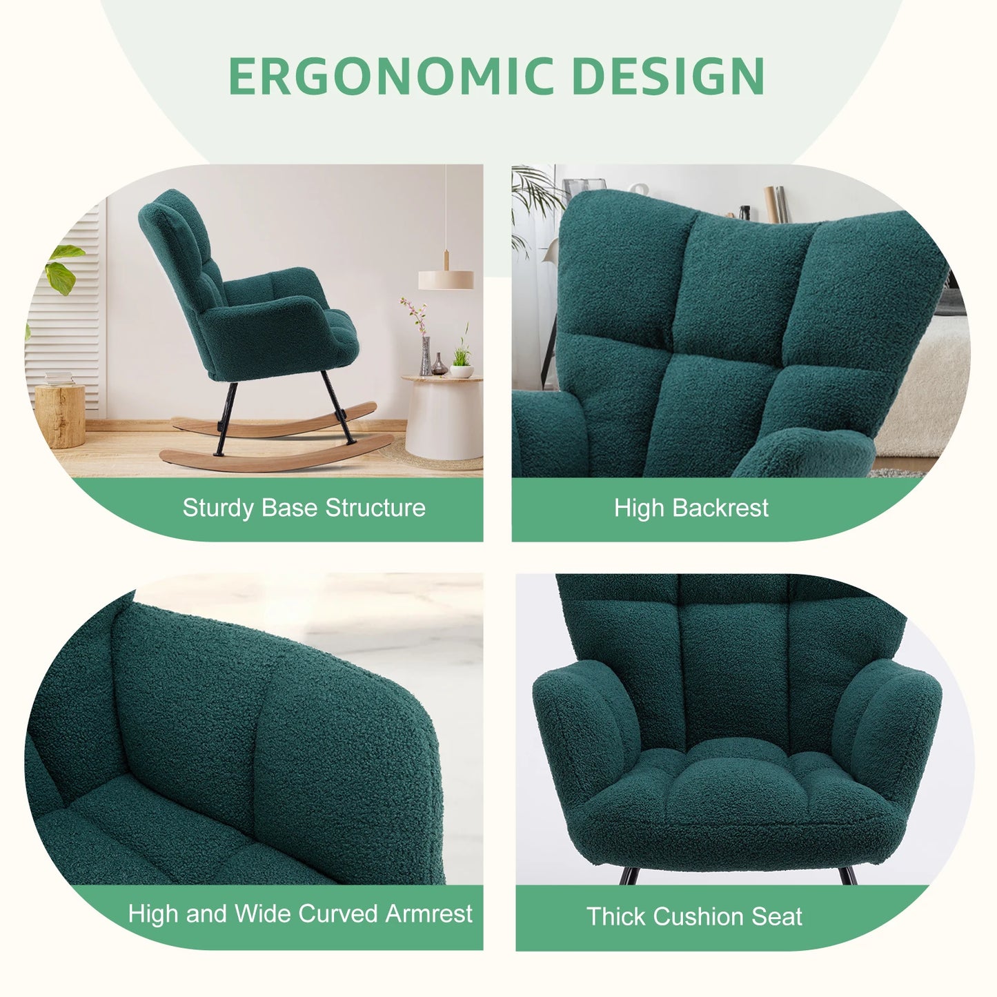 JHK Teddy Fabric Upholstered Glider Chair With High Back