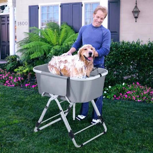 Elevated Dog Bath Tubs for Bath Shower Grooming ,Foldable Pet Dog Bathing Station Adjustable, Ideal For Medium To Large Pets