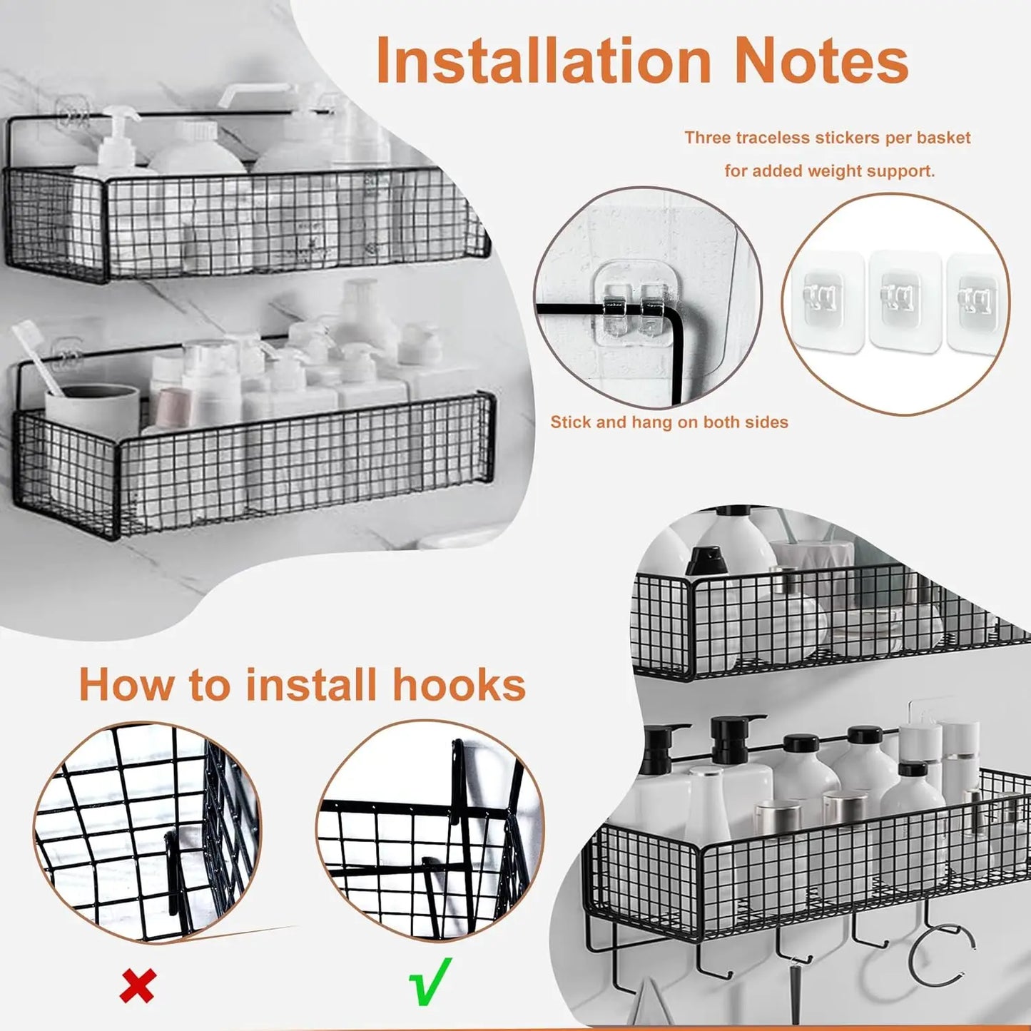 XMSJ Metal Hanging Baskets 2 Pack Wire Wall Organizer Hooks