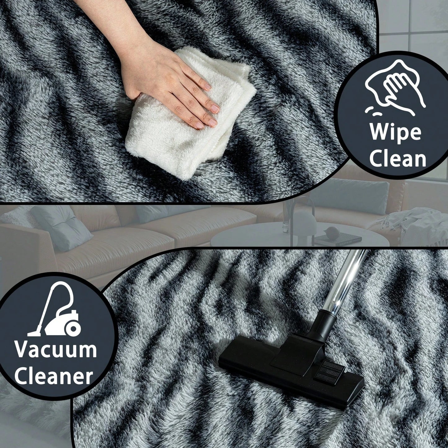 Gnizama Fluffy Long Shag Zebra Print Rug for Bedroom, Washable Large Living Room Area Rug, Super Soft Indoor Plush Rug.