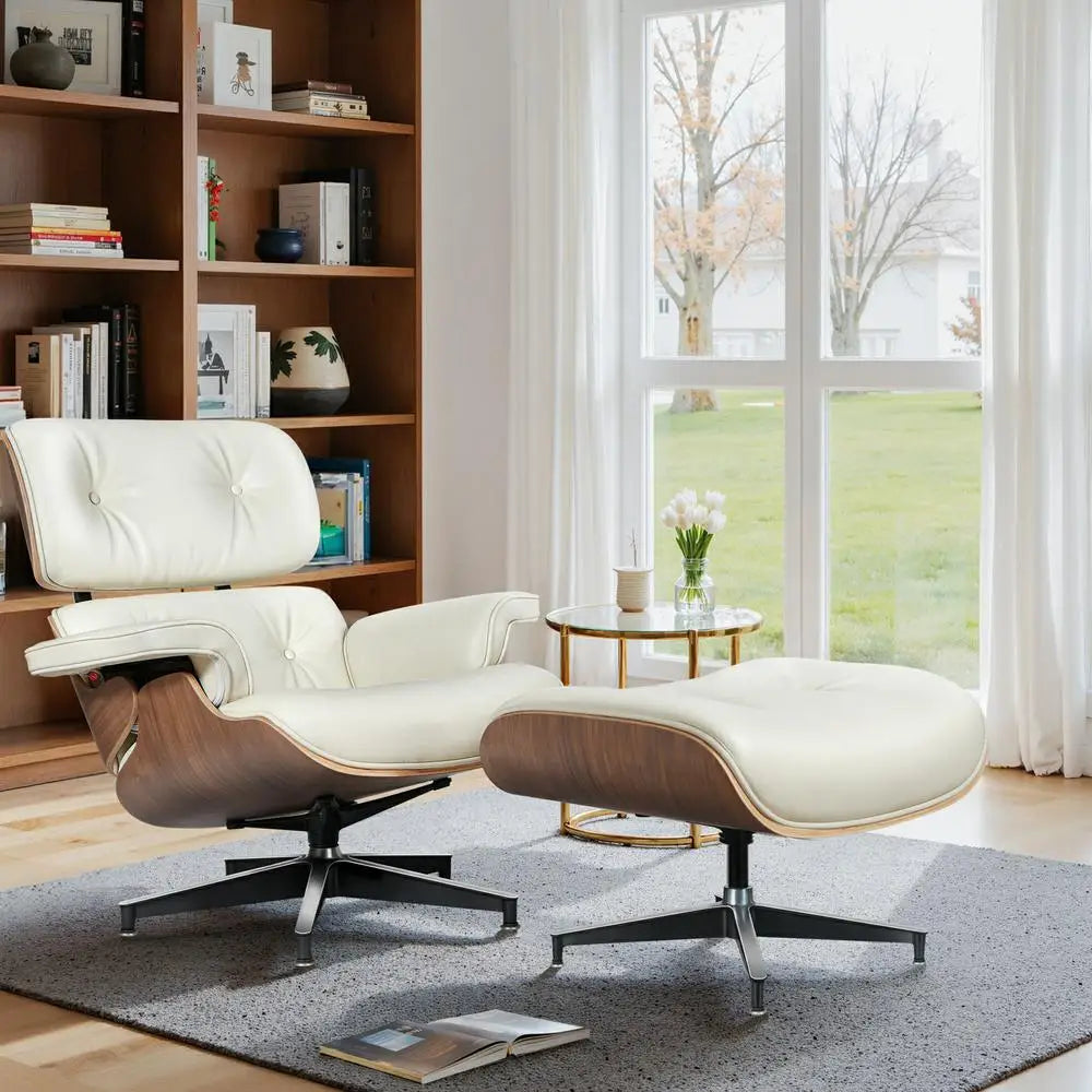 Mid Century Leather Armchair Lounge Chair And Ottoman Living Room