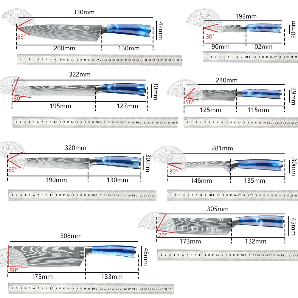 ZENG Chef Knife Set Santoku Utility Boning Cleaver With Cover