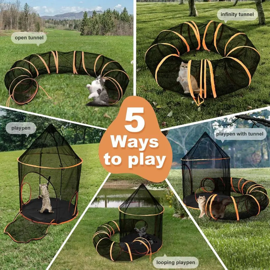 Cat Outdoor Playpen Enclosure With Tunnels Castle Playpen Pet Playhouse