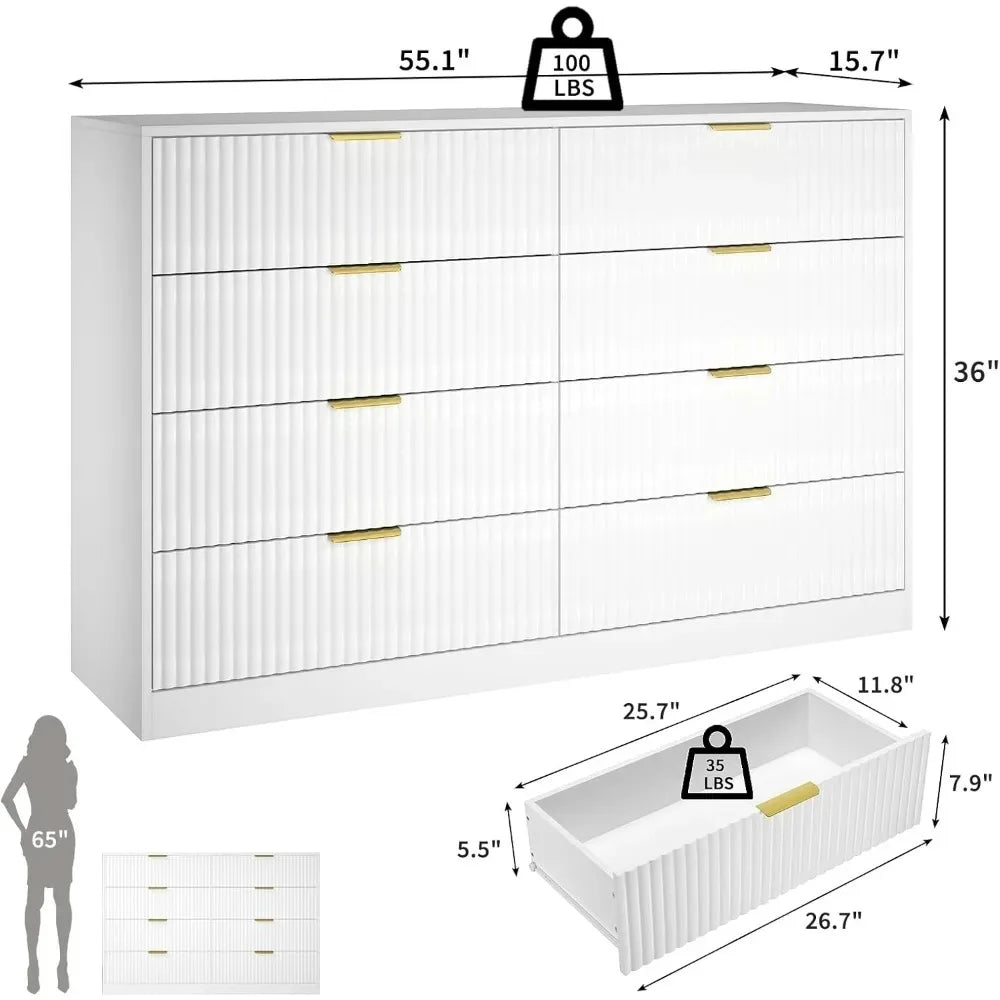 CHENGWEIFinish Fluted 8 Drawer Dresser Modern Chest Of Drawers