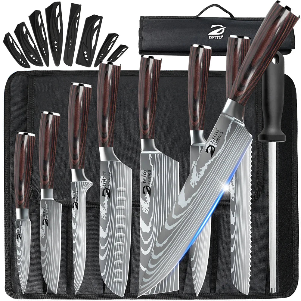 MDHAND 8 Damascus Stainless Kitchen Knife Set With Nylon Bag