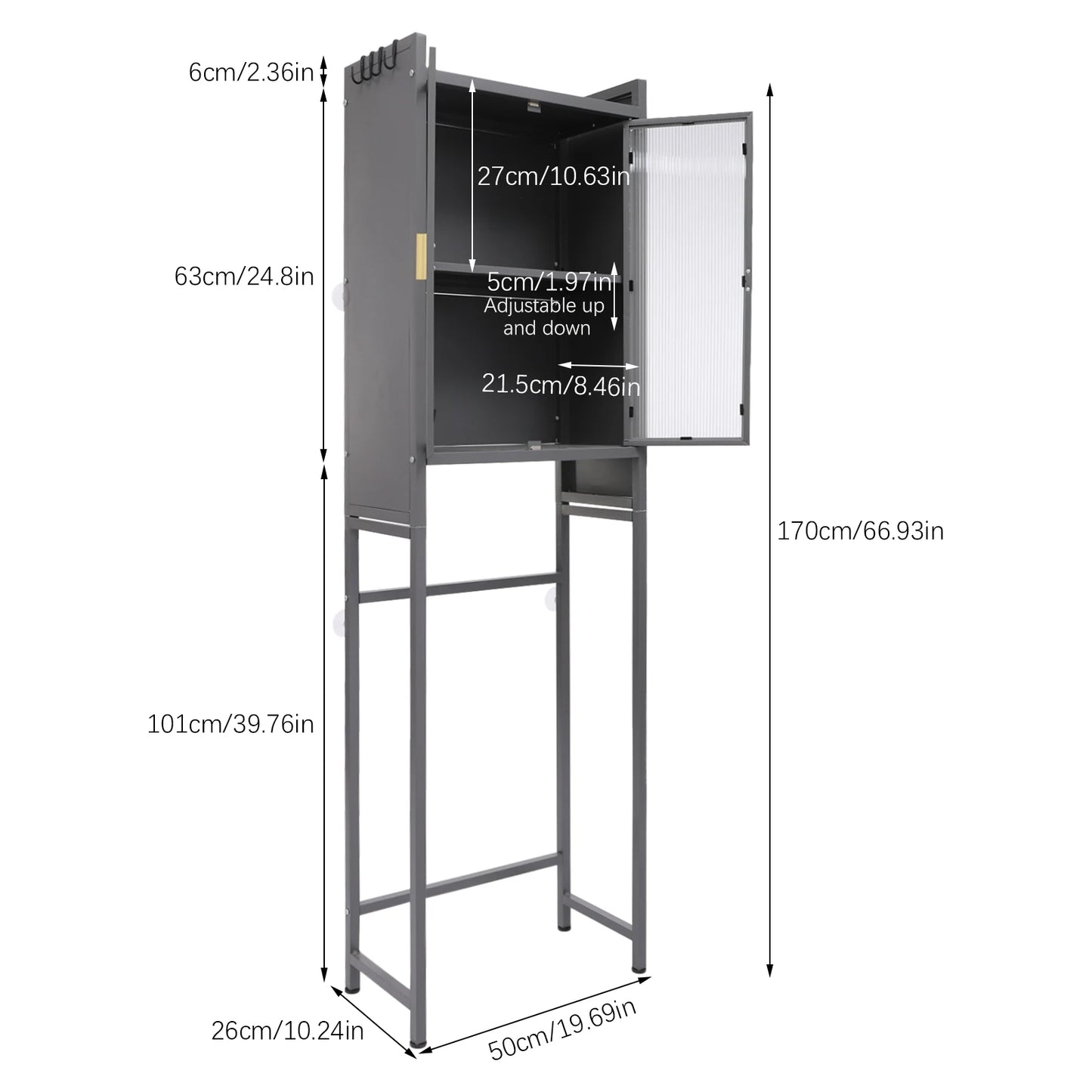 Over The Toilet Storage Cabinet  3 Tier Metal Bathroom Shelf