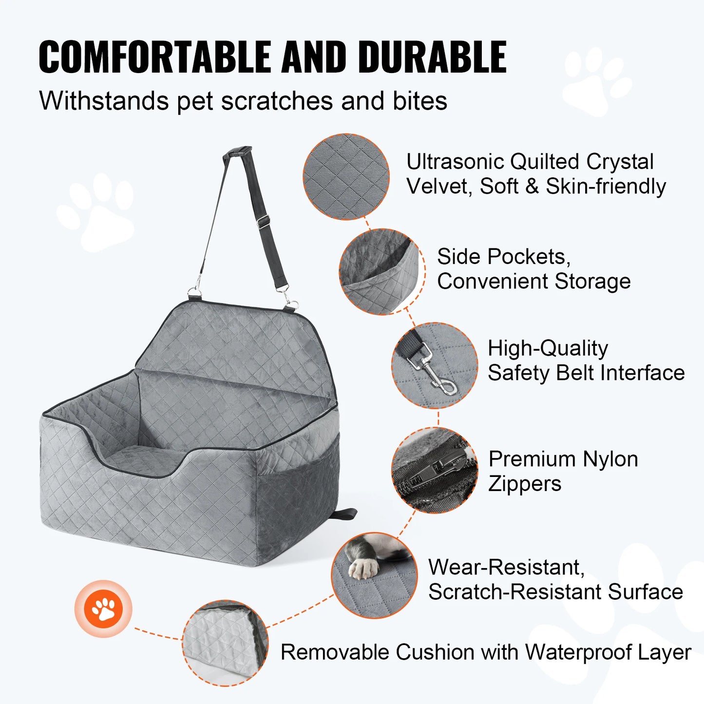 SucceBuy Dog Car Seat Booster With Storage Pocket Sponge