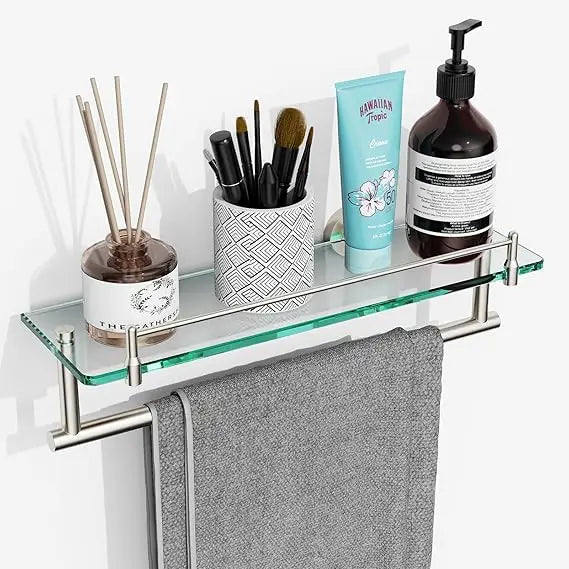 Tempered Glass Bathroom Shelf With Towel Bar And Rack