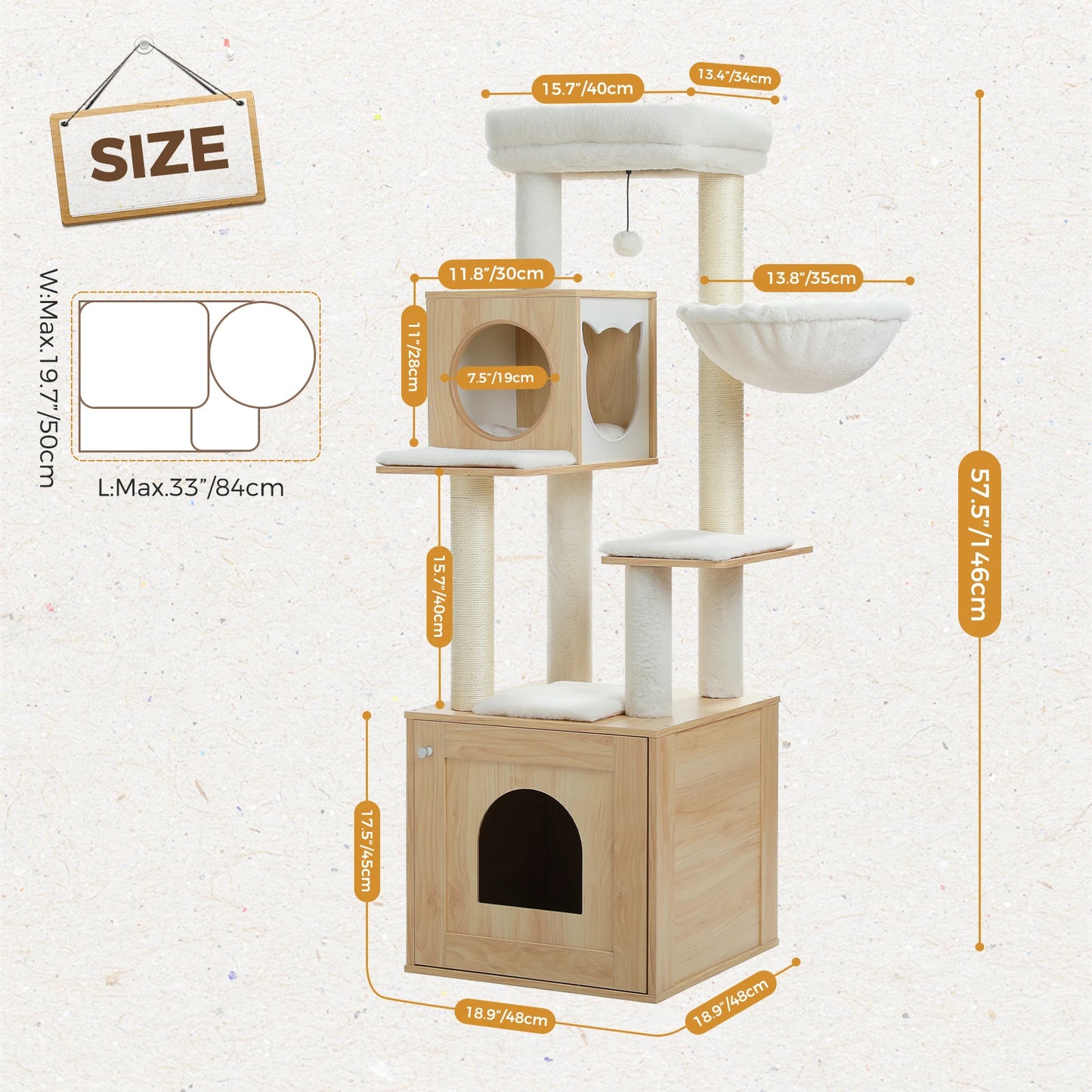 PEQULTICN Cat Tree Tower Litter Box Wood Structure Storage