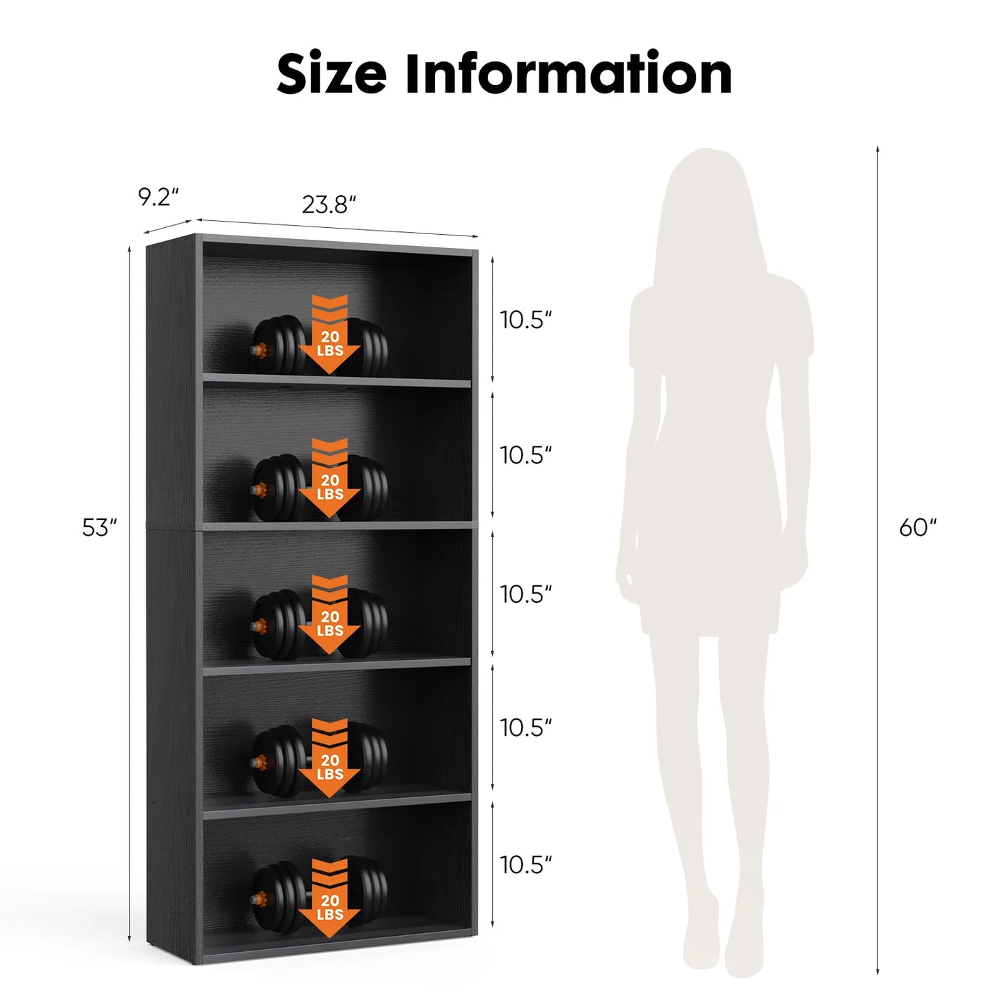 JHK 6 Tier Wooden Floor Standing Bookcase Open Bookshelf