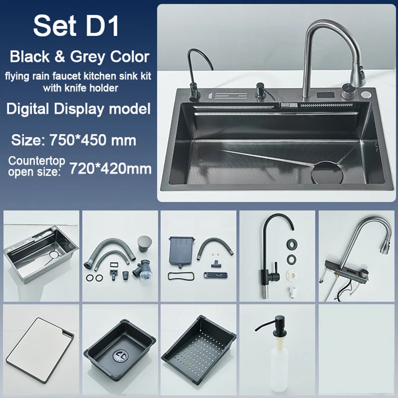 Rozin 304 Stainless Steel Kitchen Sink With Digital Display Faucet