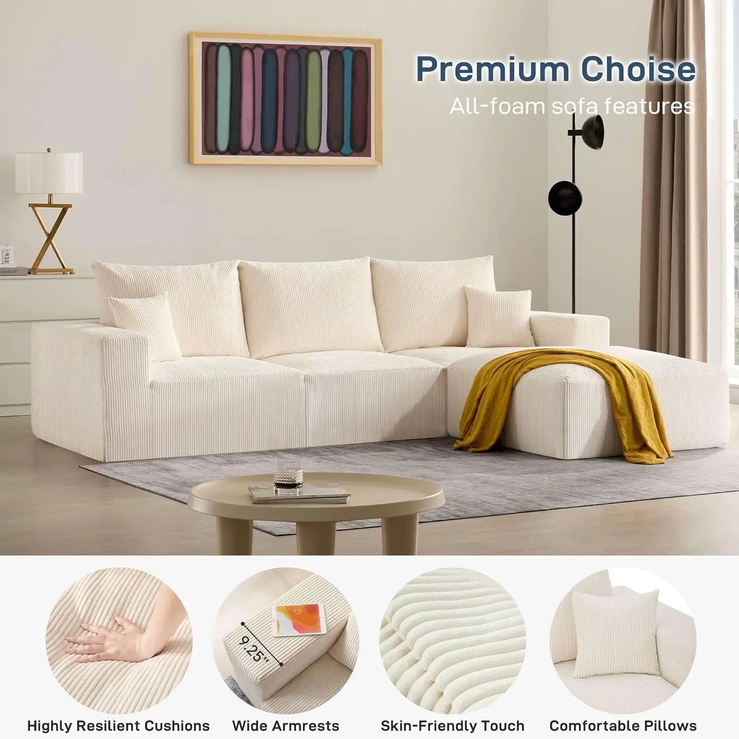 XMSJ Modern Sleeper Sofa 3 Seater Corduroy Convertible