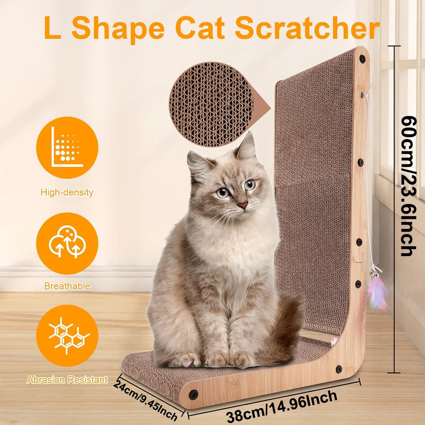 NONECN L Shape Cat Scratcher Indoor Cats Cardboard Scratch Pad
