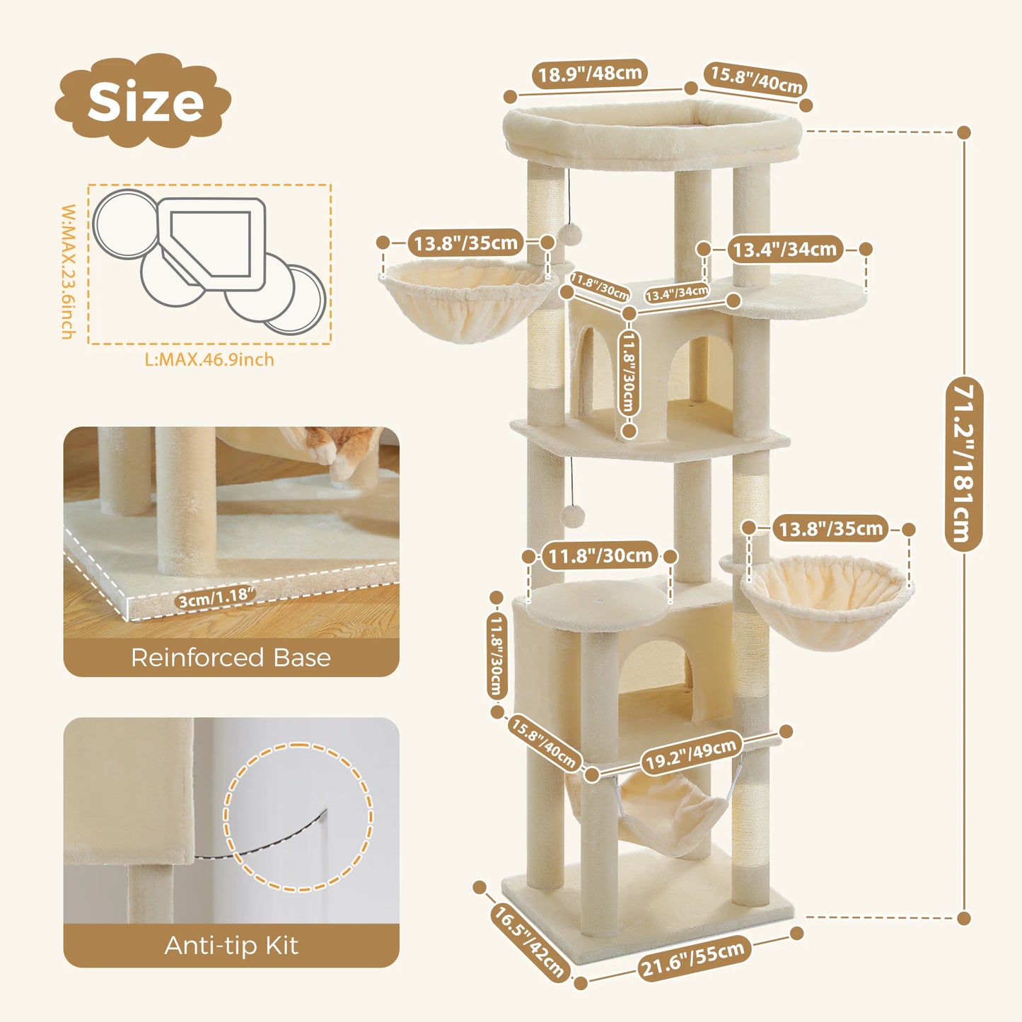 PEQULTICN Luxury Cat Tree With Sisal Scratching Posts