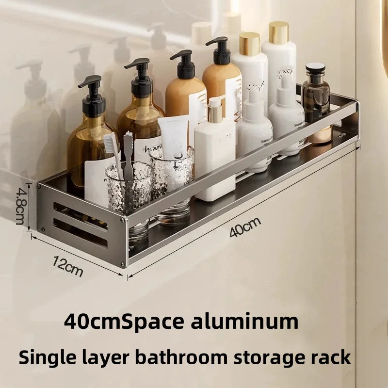 Shower Corner Shelf Without Drilling Aluminum Bathroom Shelf With Towel Bar Shampoo Holder Toilet Rack Bathroom Accessories