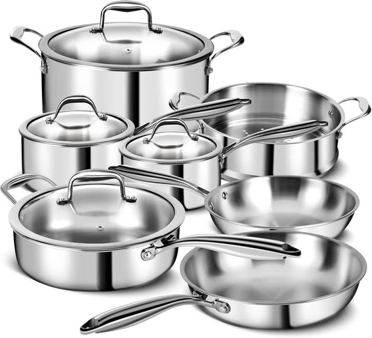 3 Ply Stainless Steel 11Piece Cookware Set Induction Compatible Lids