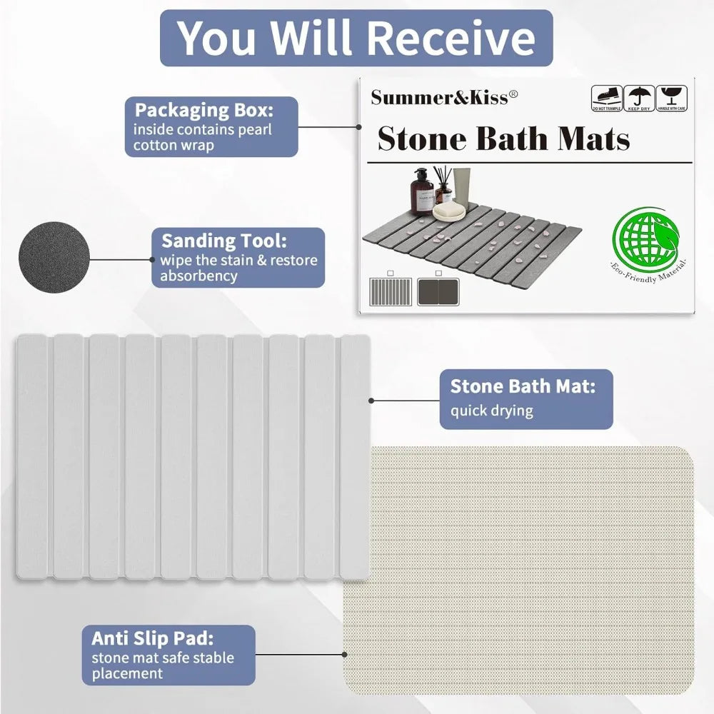 Foldable Diatomaceous Stone Bath Mat Quick Dry Non Slip Absorbent