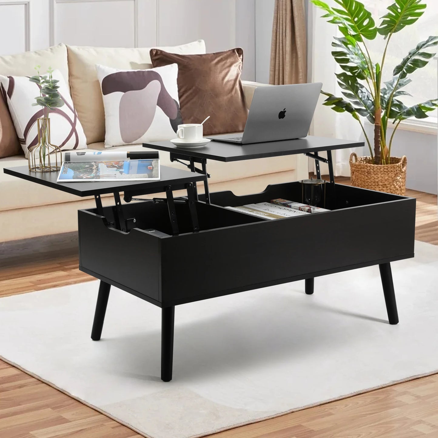 VOWNER Two Way Lift Top Coffee Table With Hidden Storage