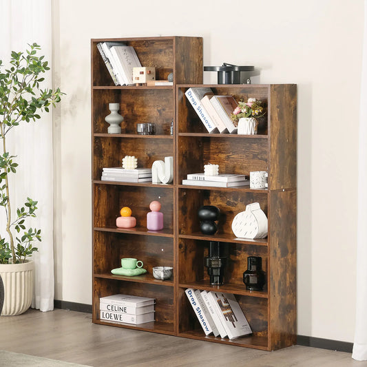 JHK 6 Tier Wooden Floor Standing Bookcase Open Bookshelf