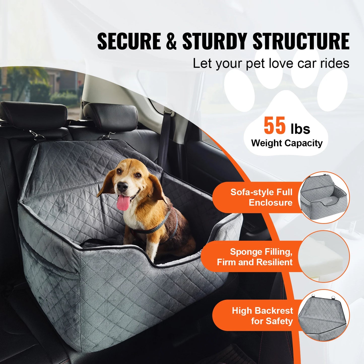 SucceBuy Dog Car Seat Booster With Storage Pocket Sponge