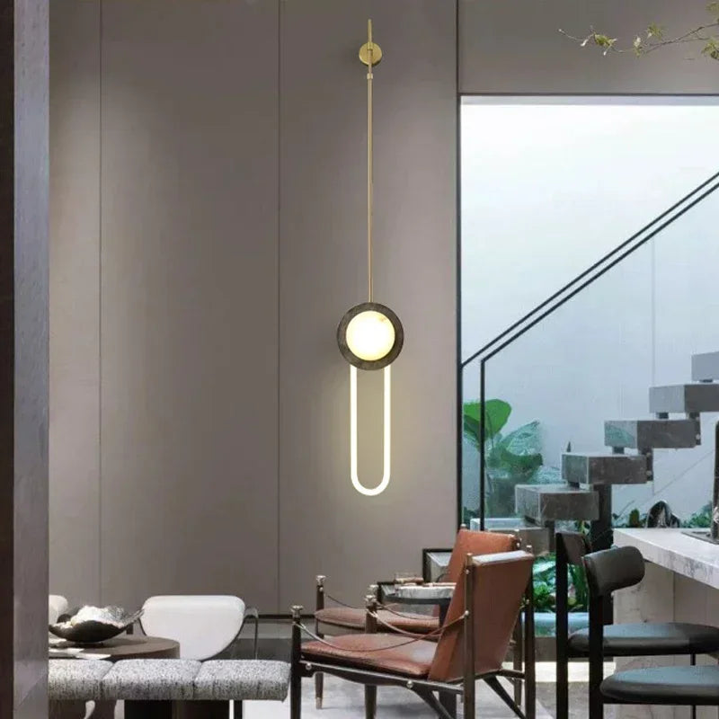 Luxury Villa Marble Wall Lamp Corridor Long Pole Wall Light Living Room Lamp Sofa Background Bedroom Bedside Lamp LED Lighting