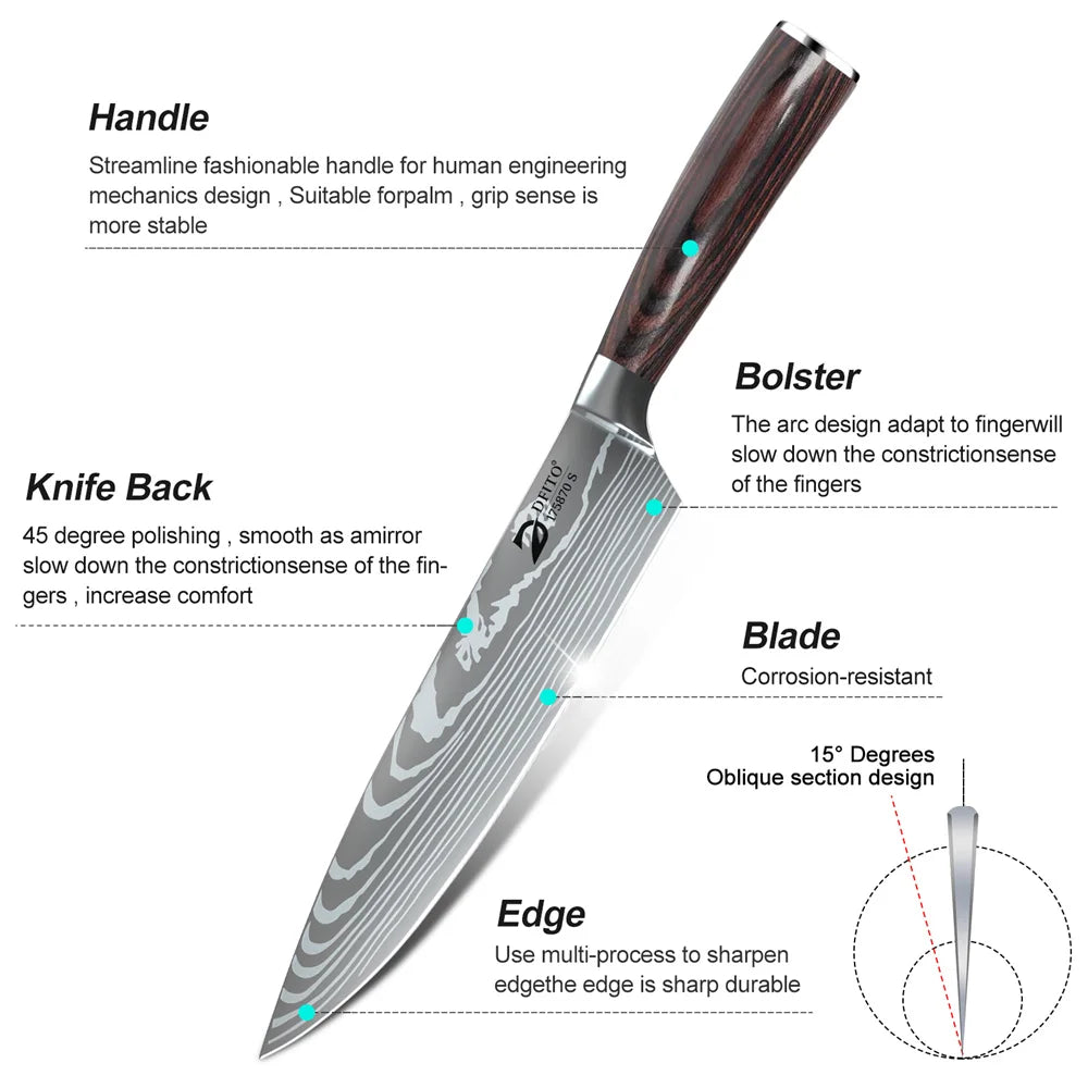 MDHAND 8 Damascus Stainless Kitchen Knife Set With Nylon Bag