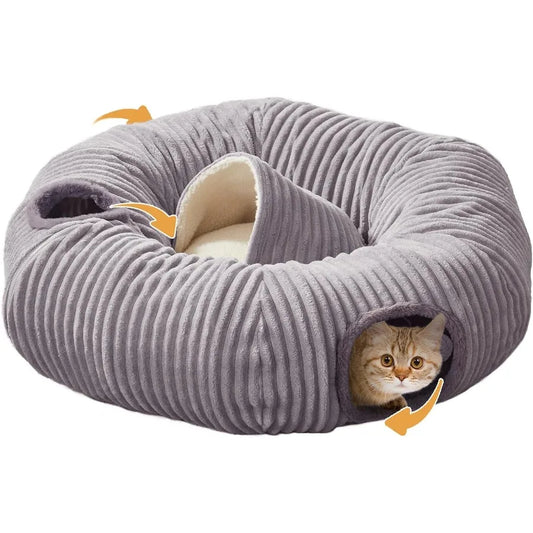 High-concerned Cat Tunnel Bed With Washable Donut Cushion