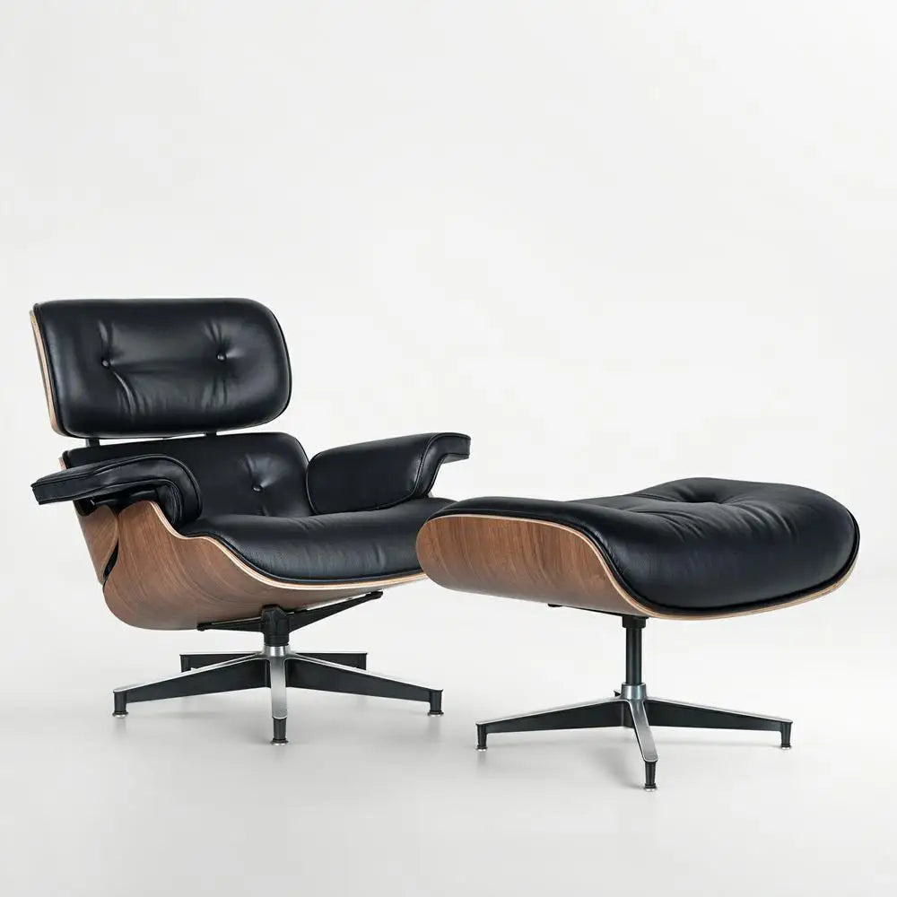 Mid Century Leather Armchair Lounge Chair And Ottoman Living Room