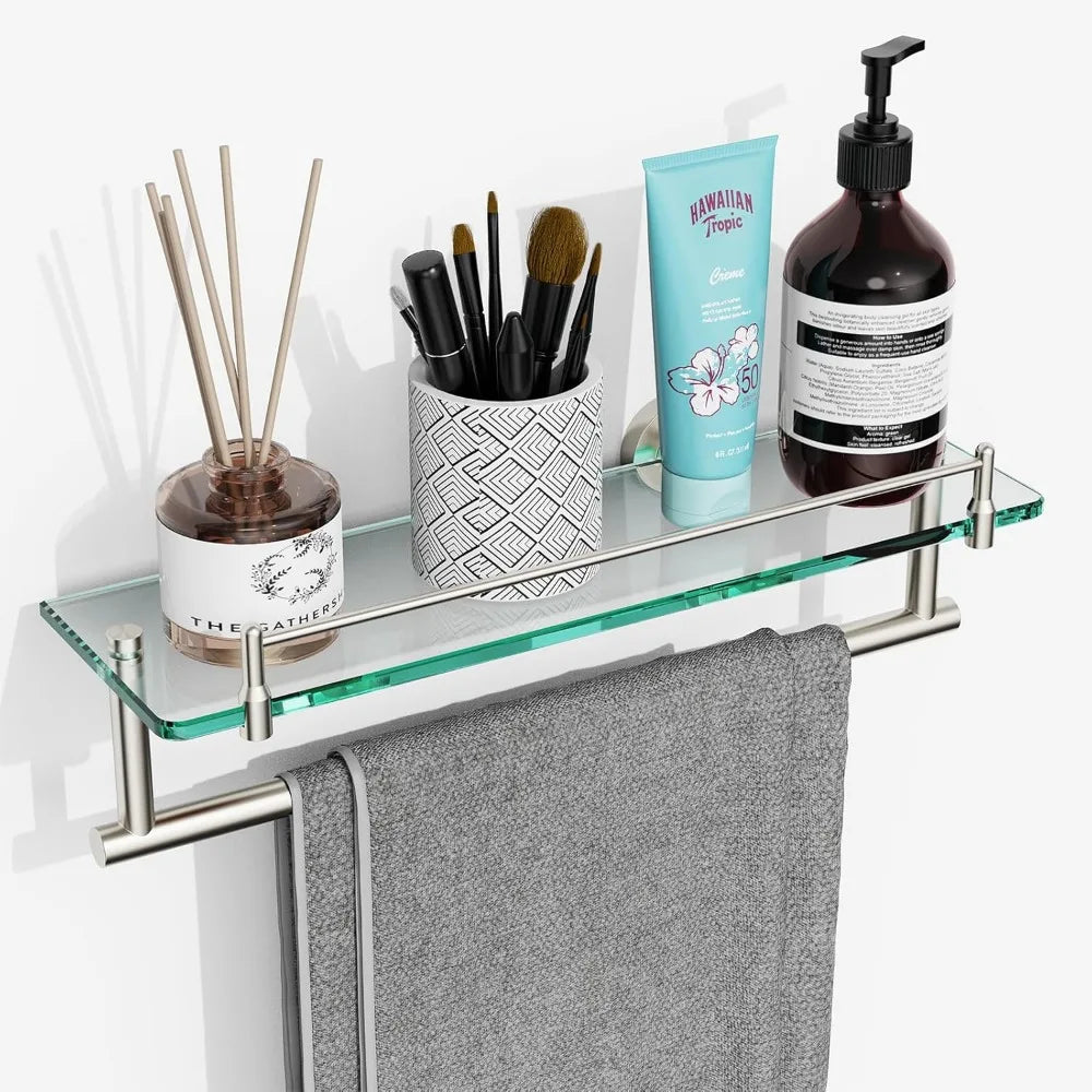 Tempered Glass Bathroom Shelf With Towel Bar And Rack