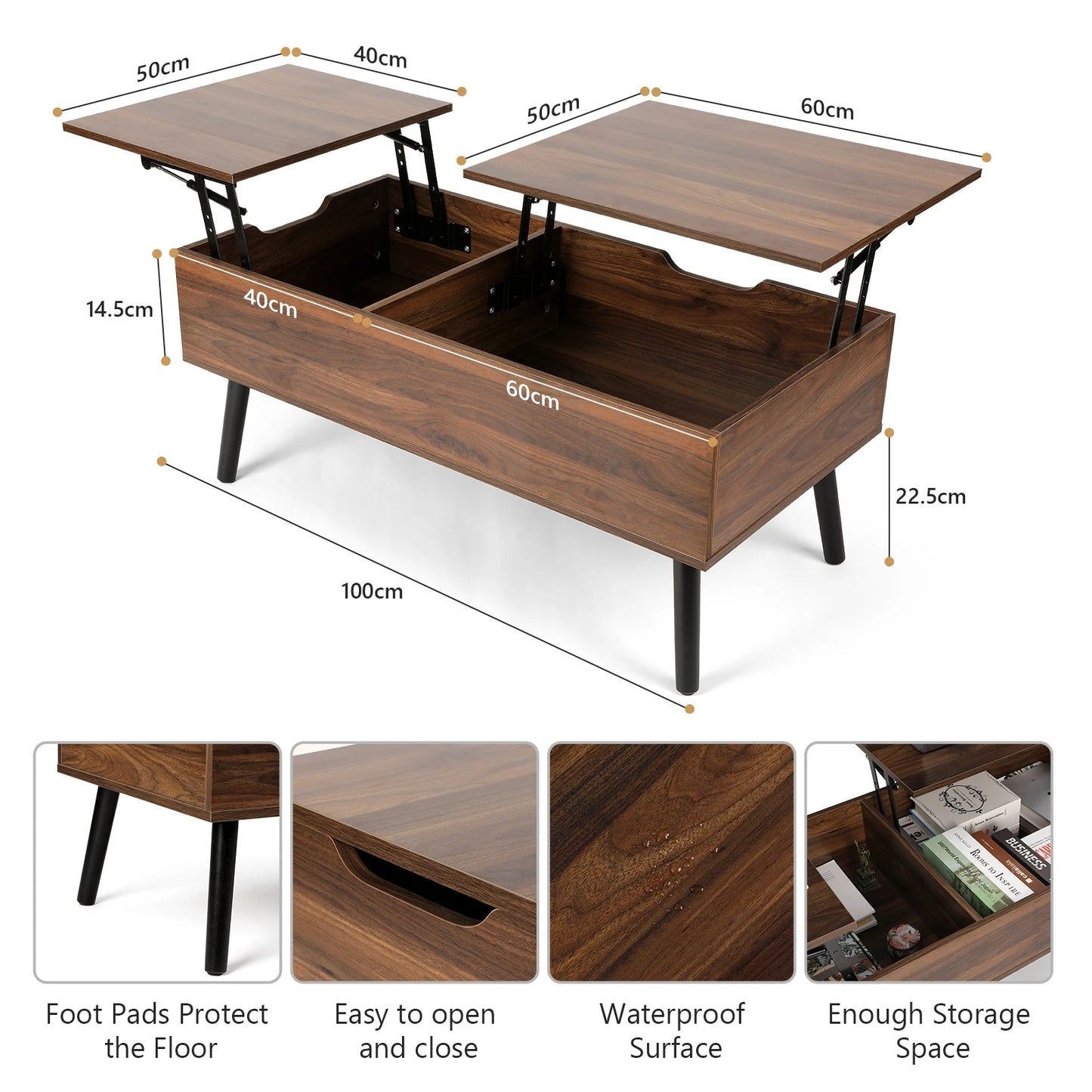 VOWNER Two Way Lift Top Coffee Table With Hidden Storage