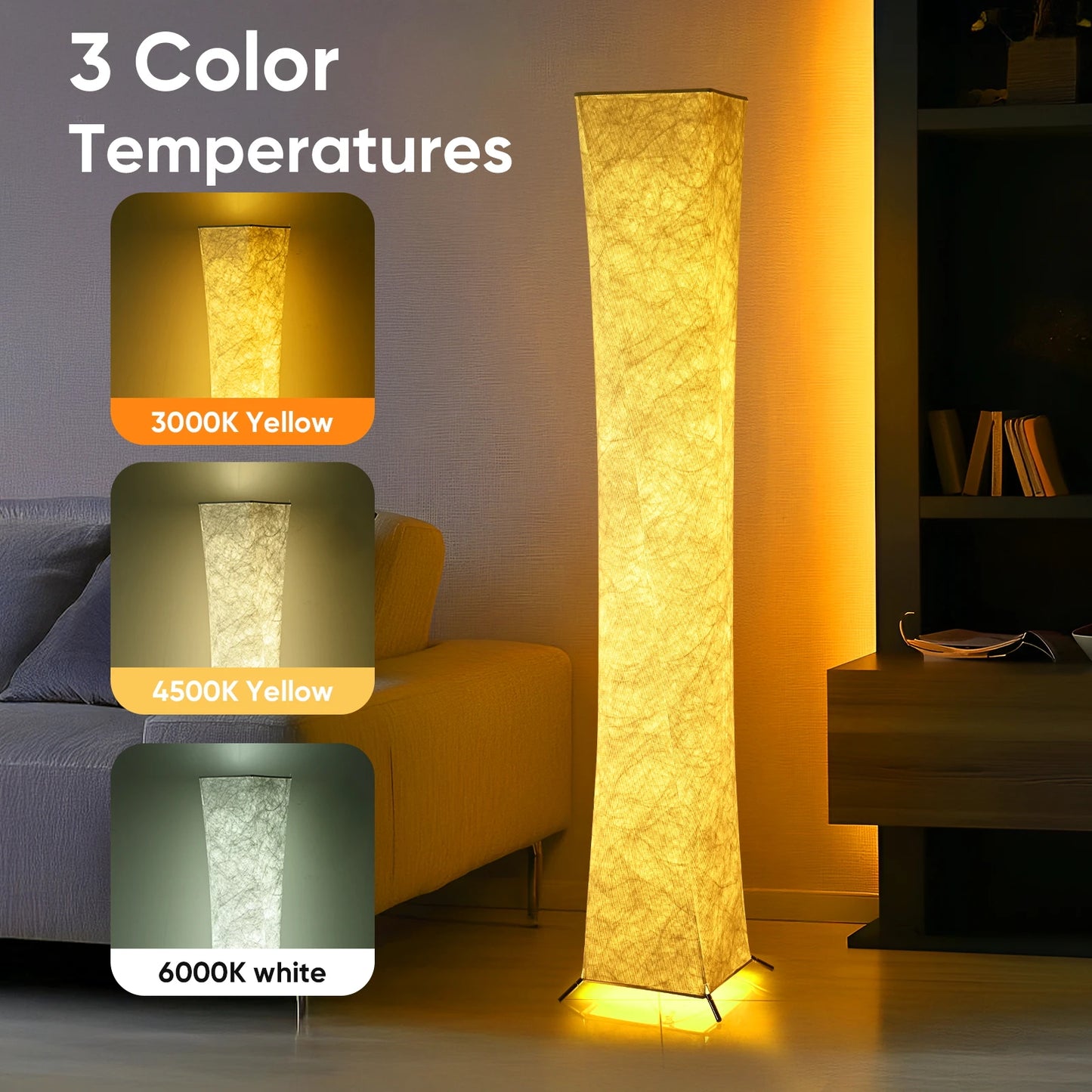 Soft Light Floor Lamp With Warm 3000K LED Tyvek Shade