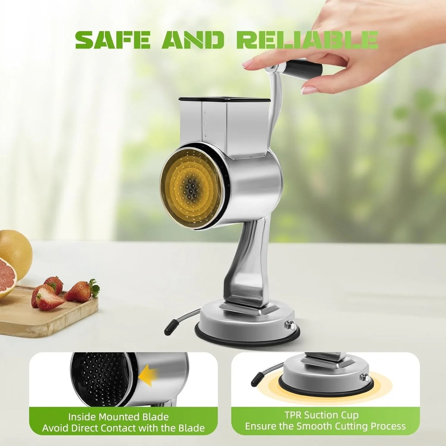 Rotary Cheese Grater Hand Crank 5 In 1 Chopper Stainless
