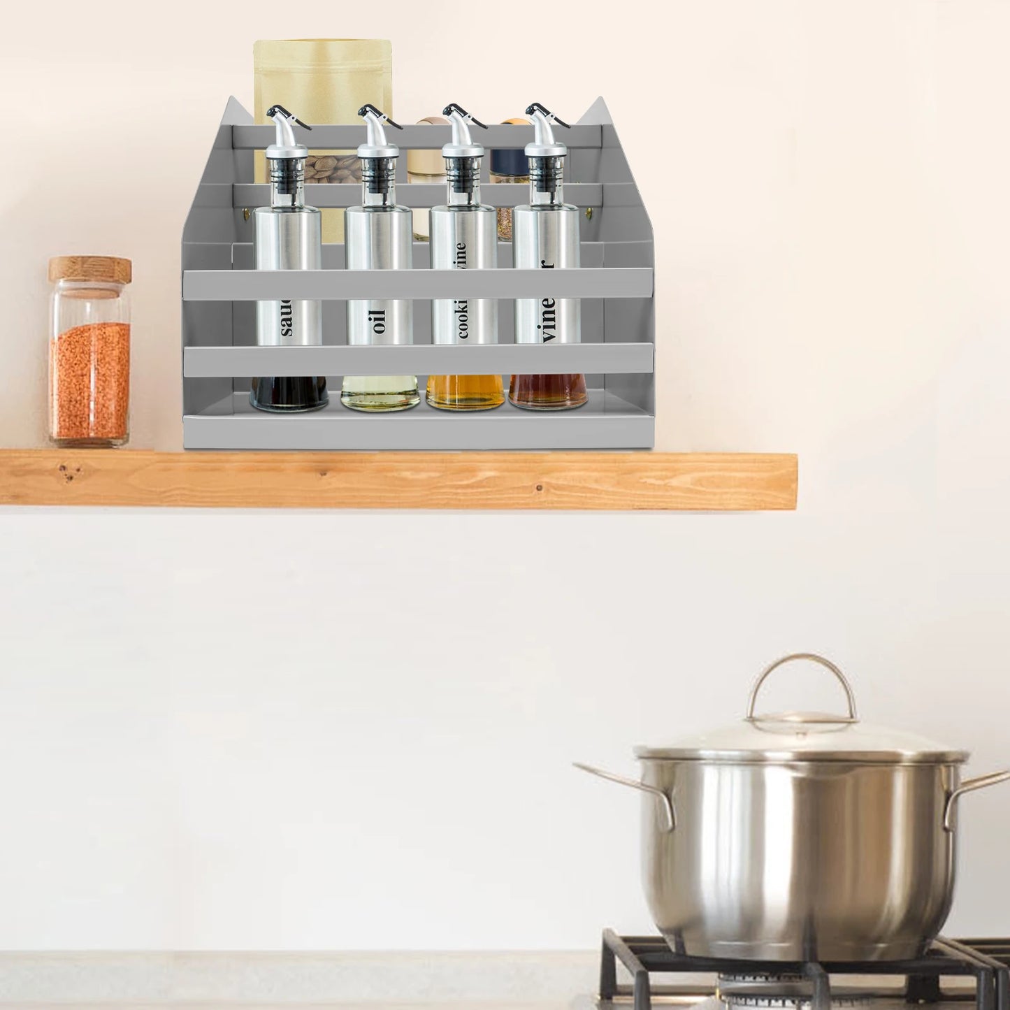2 Tier Pull Down Cabinet Shelf Organizer For Kitchen Storage