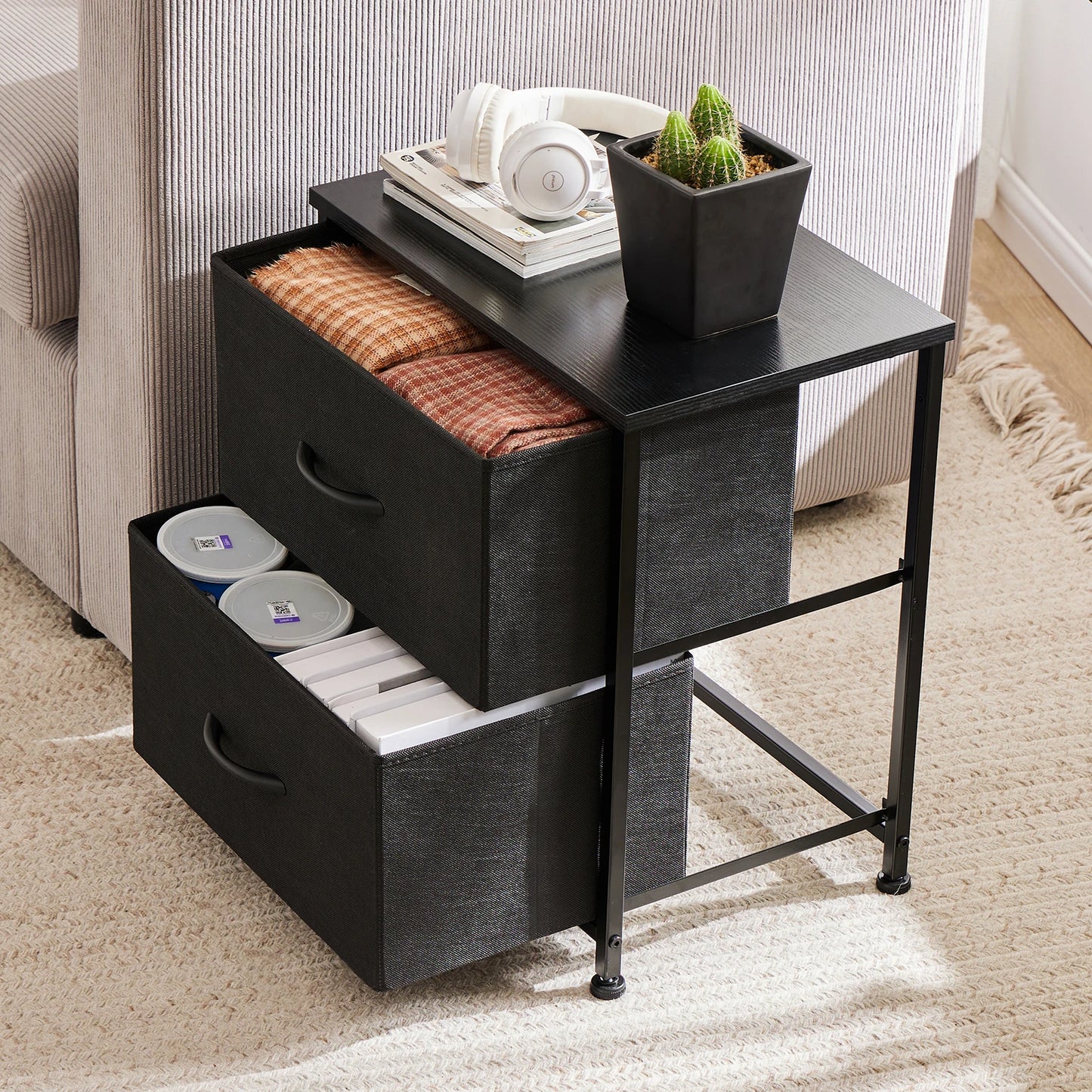 JHK Nightstand Bedside Table With Storage Drawers In Bedroom