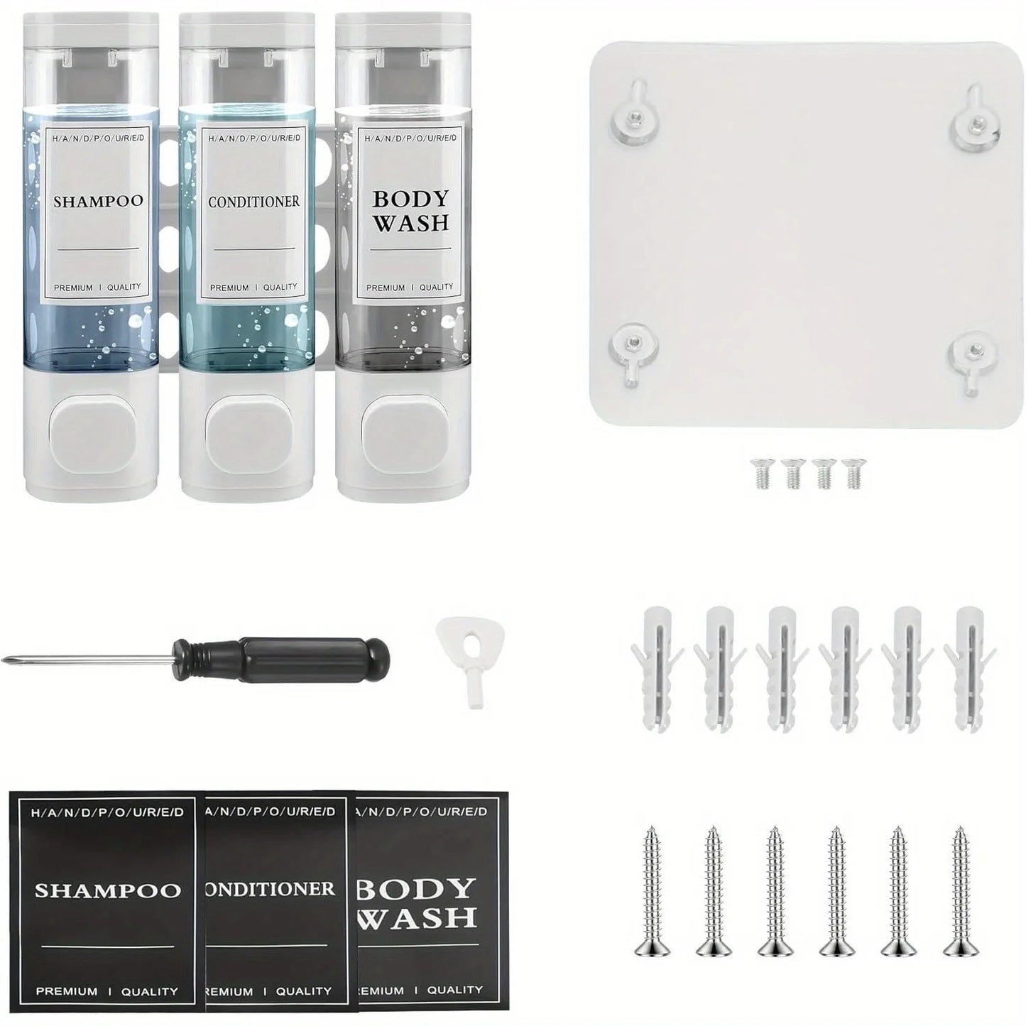 ABS 3 In 1 Wall Mounted Dispenser Shampoo Conditioner Soap