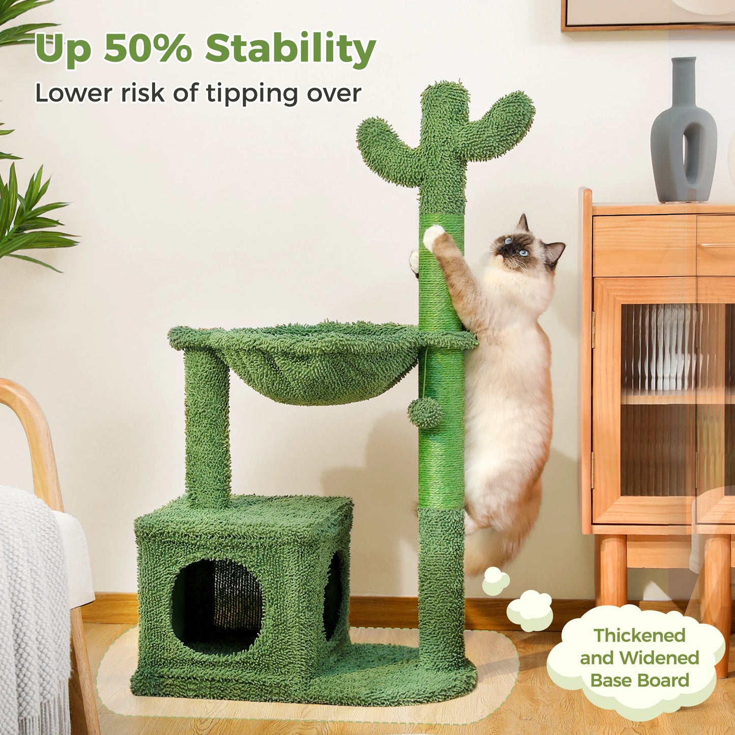 PEQULTICN Cactus Cat Tree With Large Condo Hammock And Ball