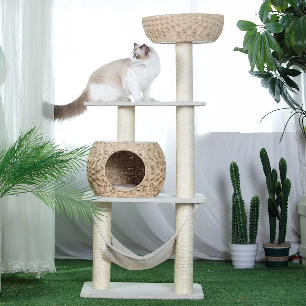 Cat Tree for Indoor Cats with Scratching Post and Hammock