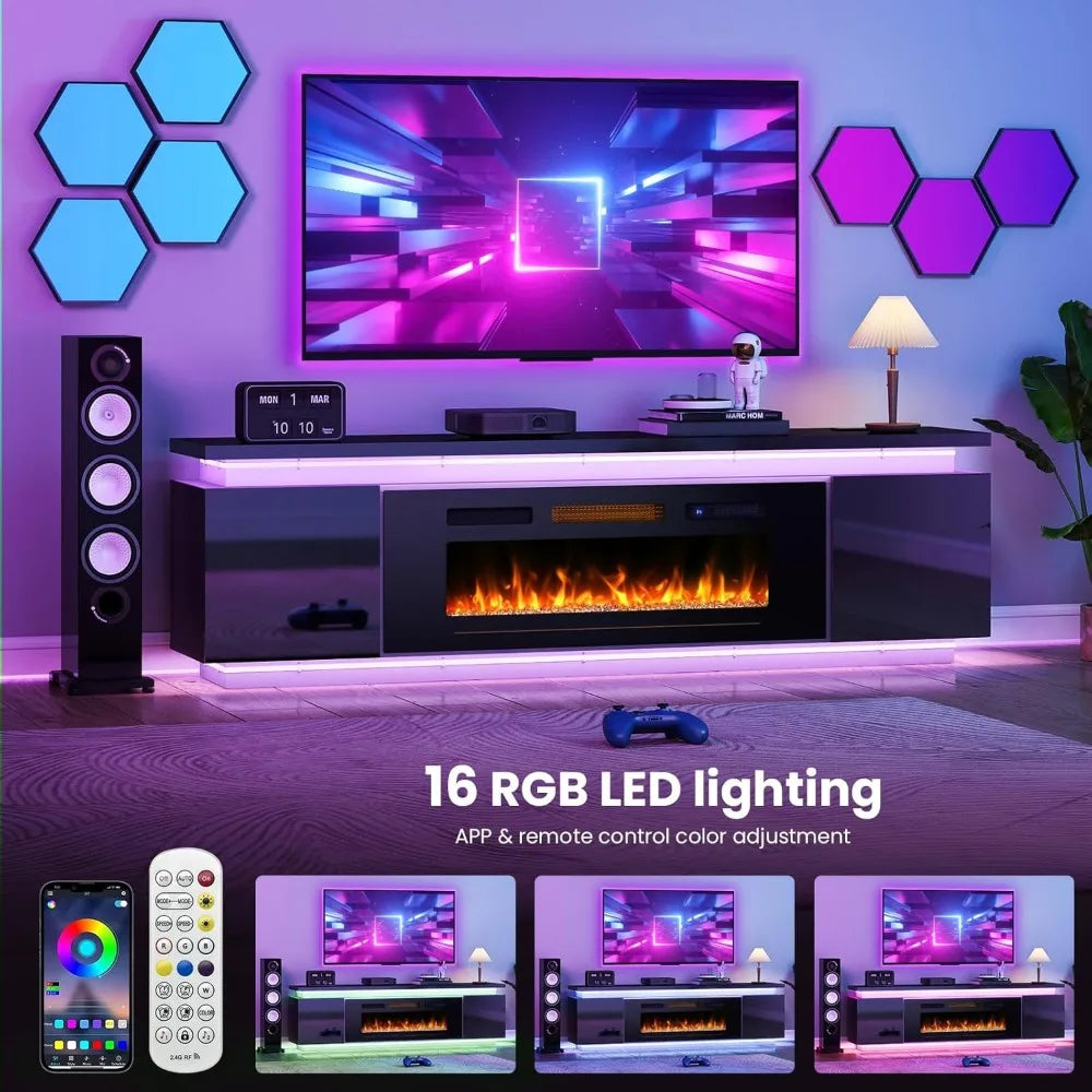 ANGDUO Fireplace TV Stand RGB LED Lights 4 AC Outlets