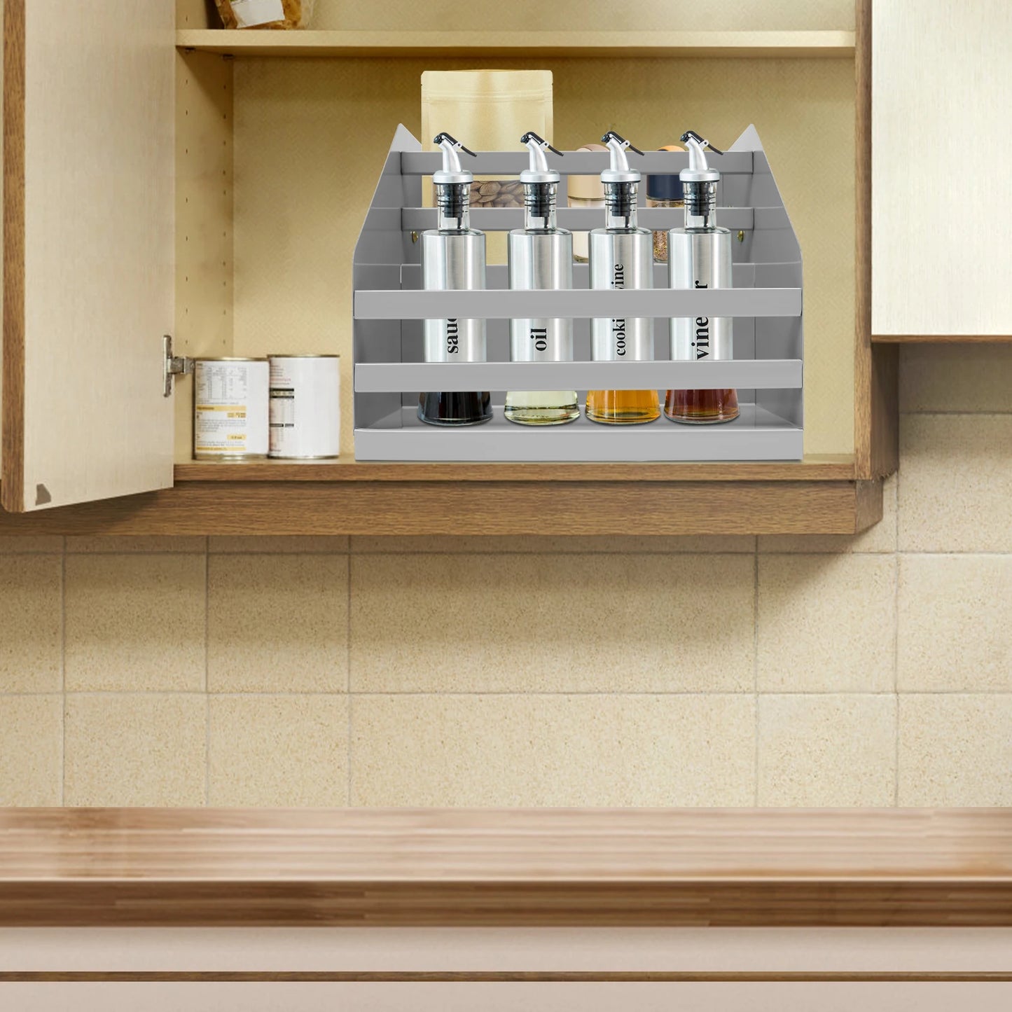 2 Tier Pull Down Cabinet Shelf Organizer For Kitchen Storage