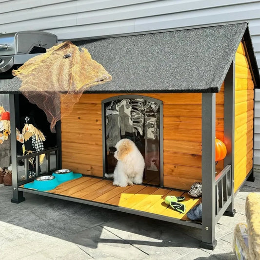 DAFIFY Insulated Outdoor Dog Kennel With Weatherproof Iron Frame