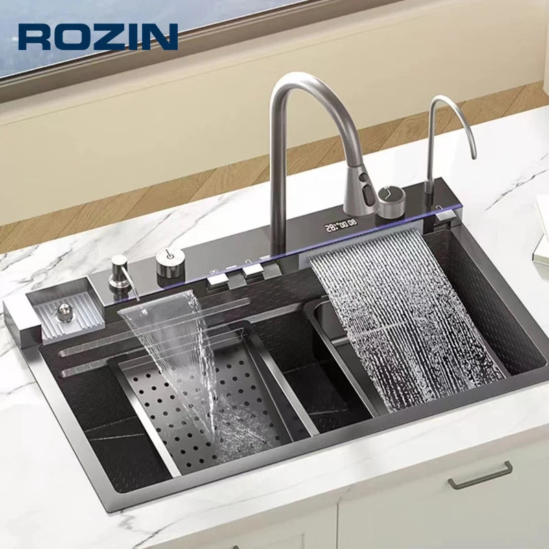 Rozin 304 Stainless Steel Kitchen Sink With Digital Display Faucet