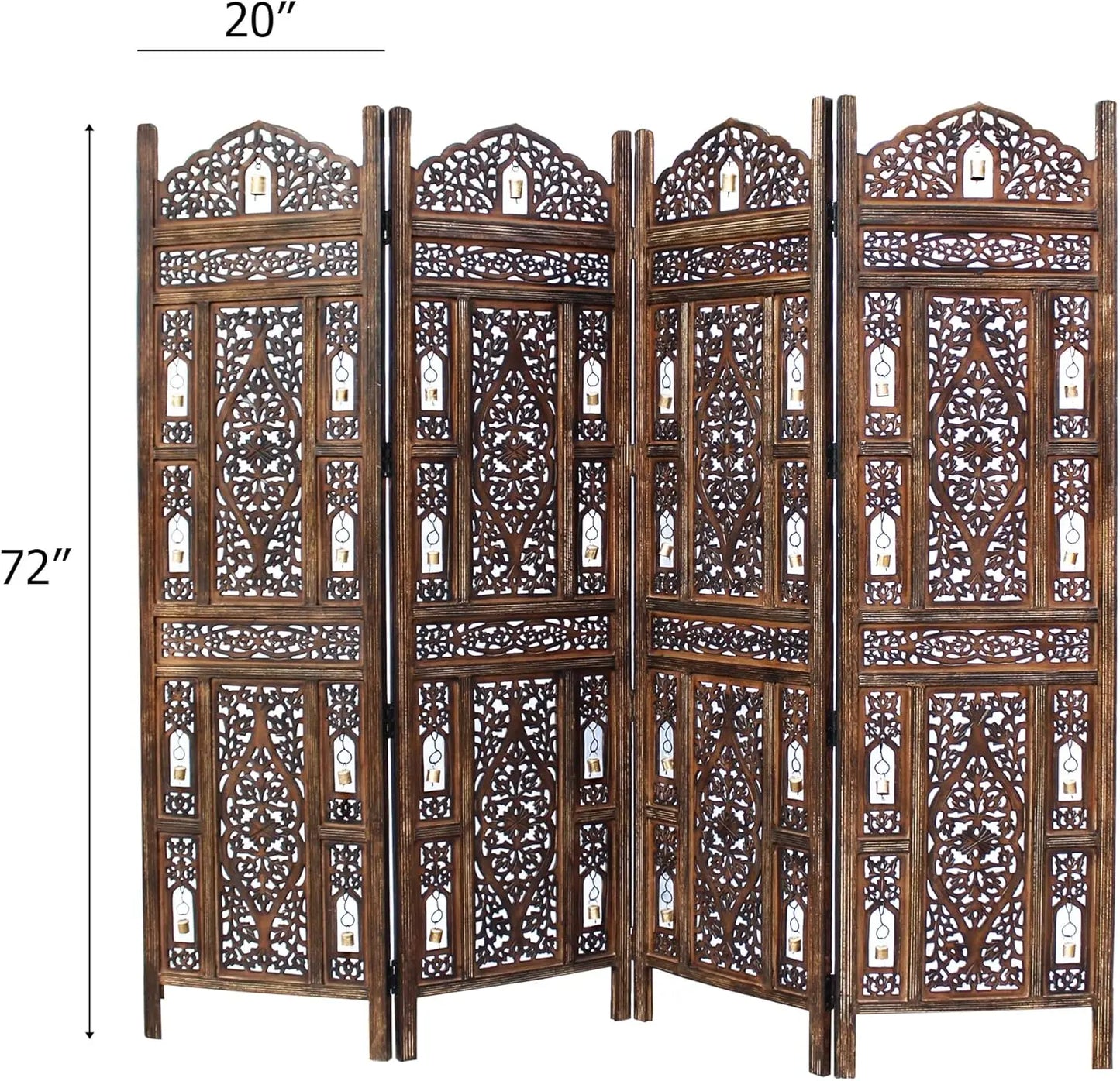 Room Divider Wood Screen Hand Carved Antique Folding
