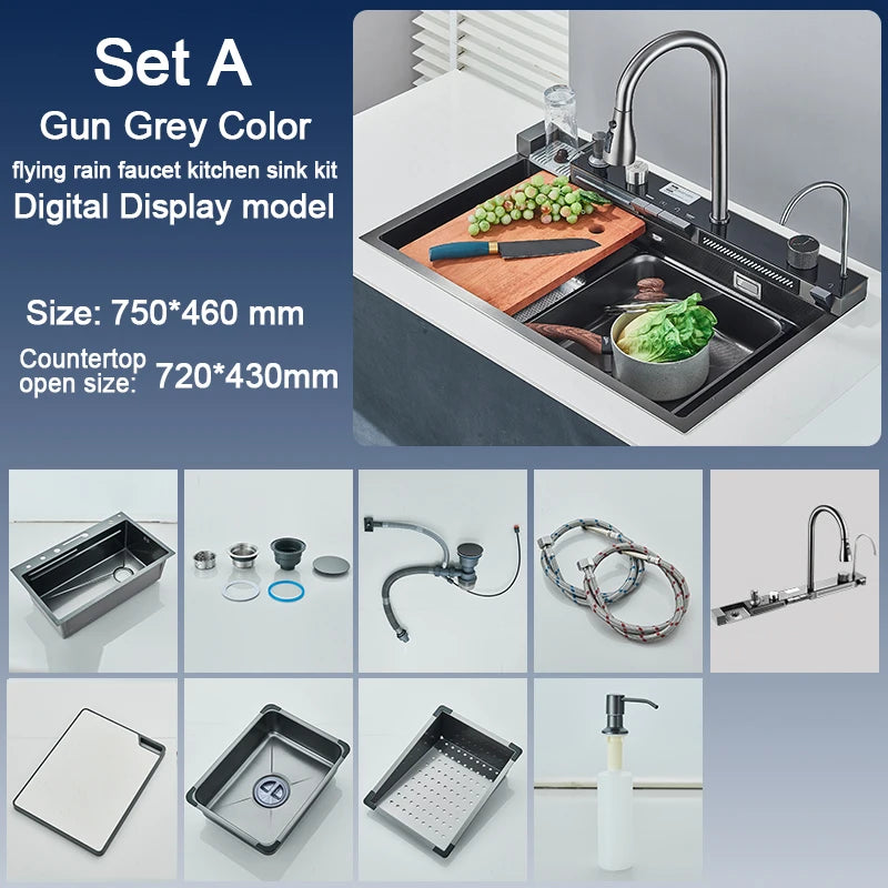 Rozin 304 Stainless Steel Kitchen Sink With Digital Display Faucet