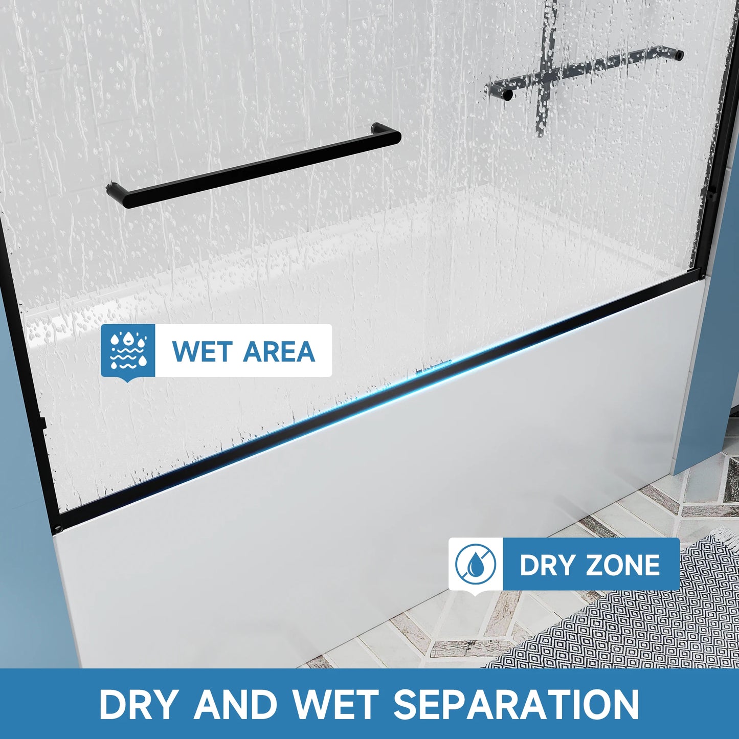 56-60"x57" H Tub Shower Door, Aluminum Frame Double Sliding Shower Door, 1/4"(6mm) Tempered Glass Bathroom Glass Sliding Door