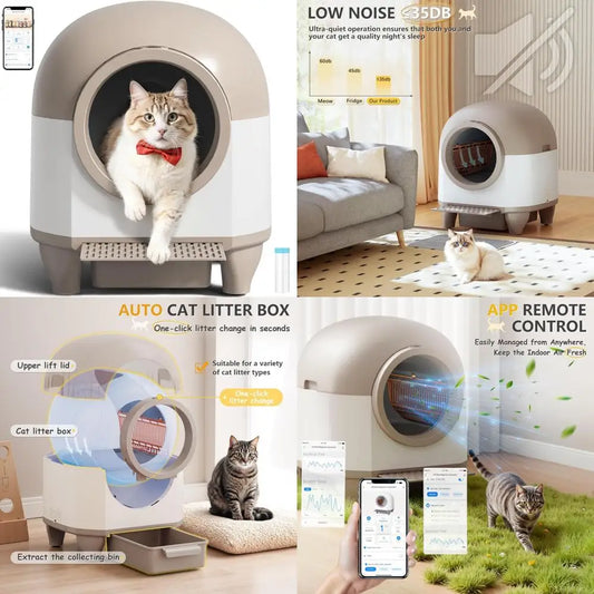 Automatic Self-Cleaning Litter Box for Multiple Cats with Smart Sensors and App-Controlled Features, Large 90L Capacity